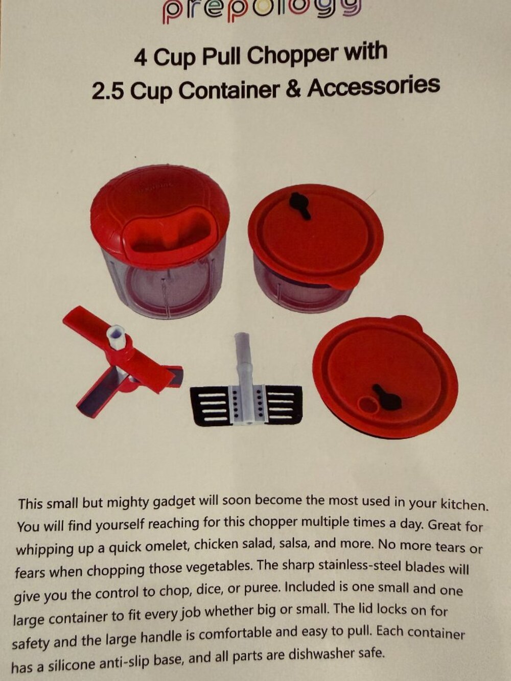 Prepology 4 Cup Pull Chop W/ Extra Container & Attachments - NEW - Picture 3 of 3